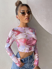 Lettuce Trim Marble Print Mesh Top SS24