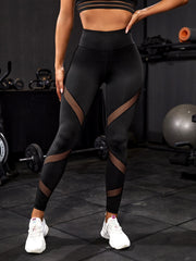 Seamless Tummy Control Compression Leggings With Mesh Panel