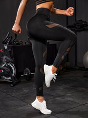Seamless Tummy Control Compression Leggings With Mesh Panel