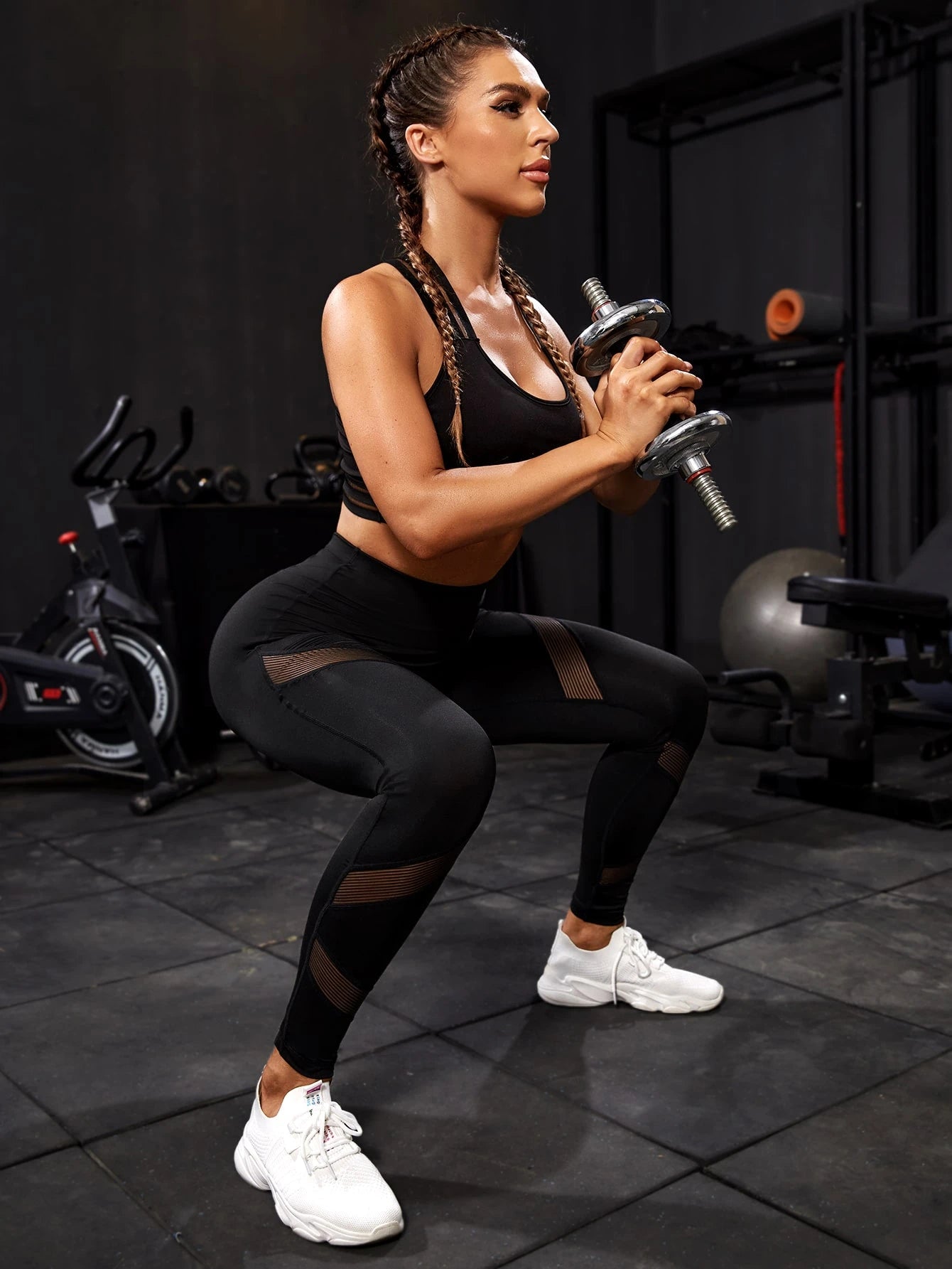 Seamless Tummy Control Compression Leggings With Mesh Panel