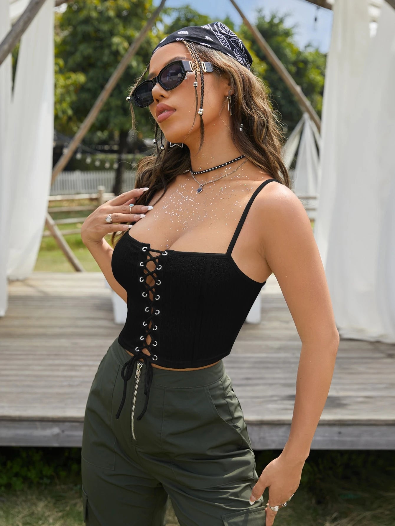 Lace Up Front Cami Top