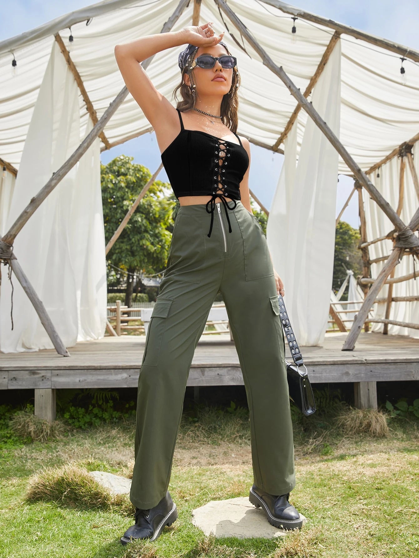 Lace Up Front Cami Top