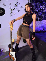 Grunge Punk Solid Cut Out Crop Tank Top