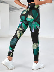 Tropical Print Wideband Waist Sports Leggings