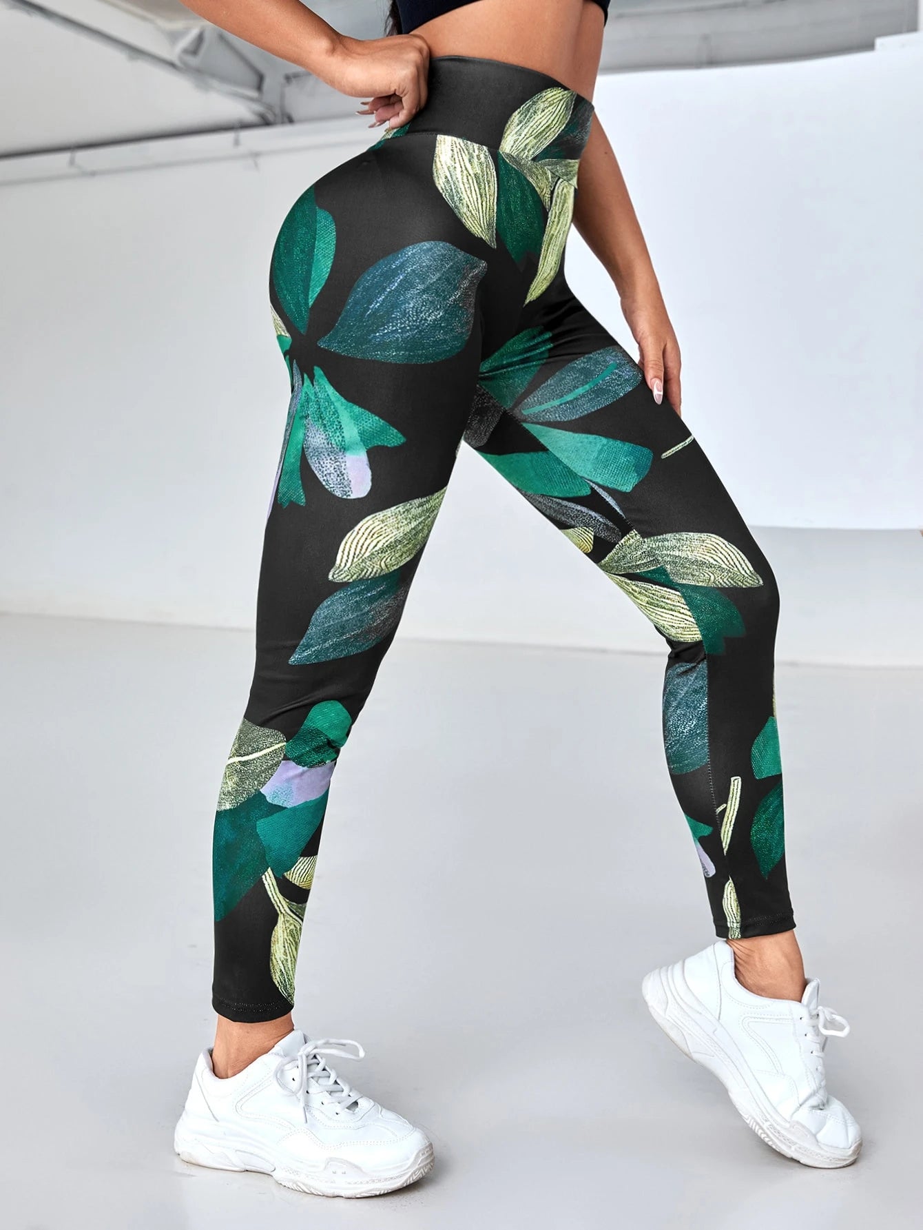 Tropical Print Wideband Waist Sports Leggings
