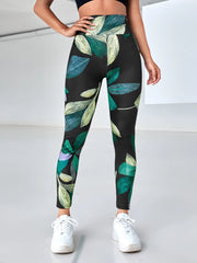Tropical Print Wideband Waist Sports Leggings