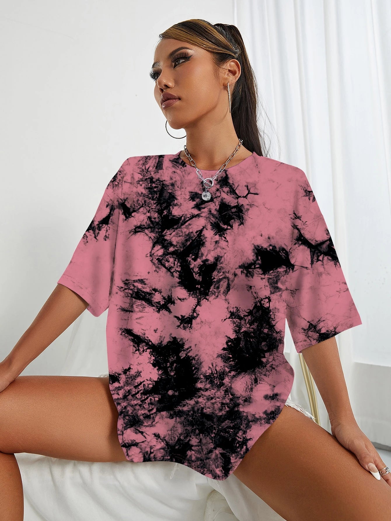 Tie Dye Drop Shoulder Tee Graphic