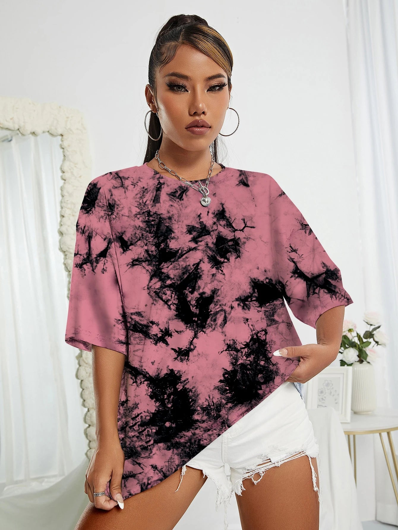 Tie Dye Drop Shoulder Tee Graphic
