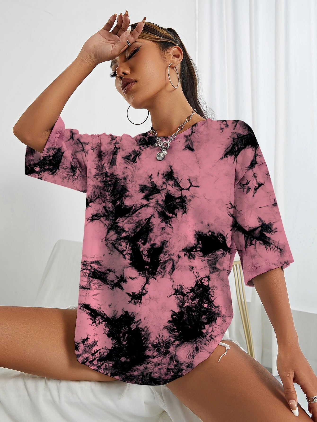 Tie Dye Drop Shoulder Tee Graphic