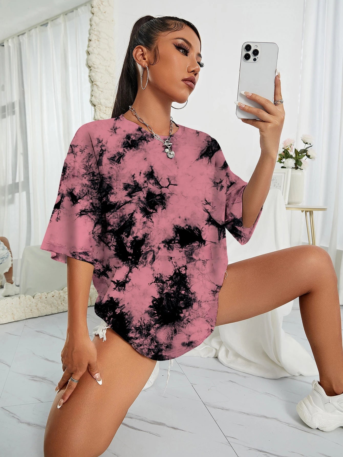 Tie Dye Drop Shoulder Tee Graphic