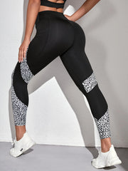 Leopard Mesh Insert Sports Leggings With Phone Pocket
