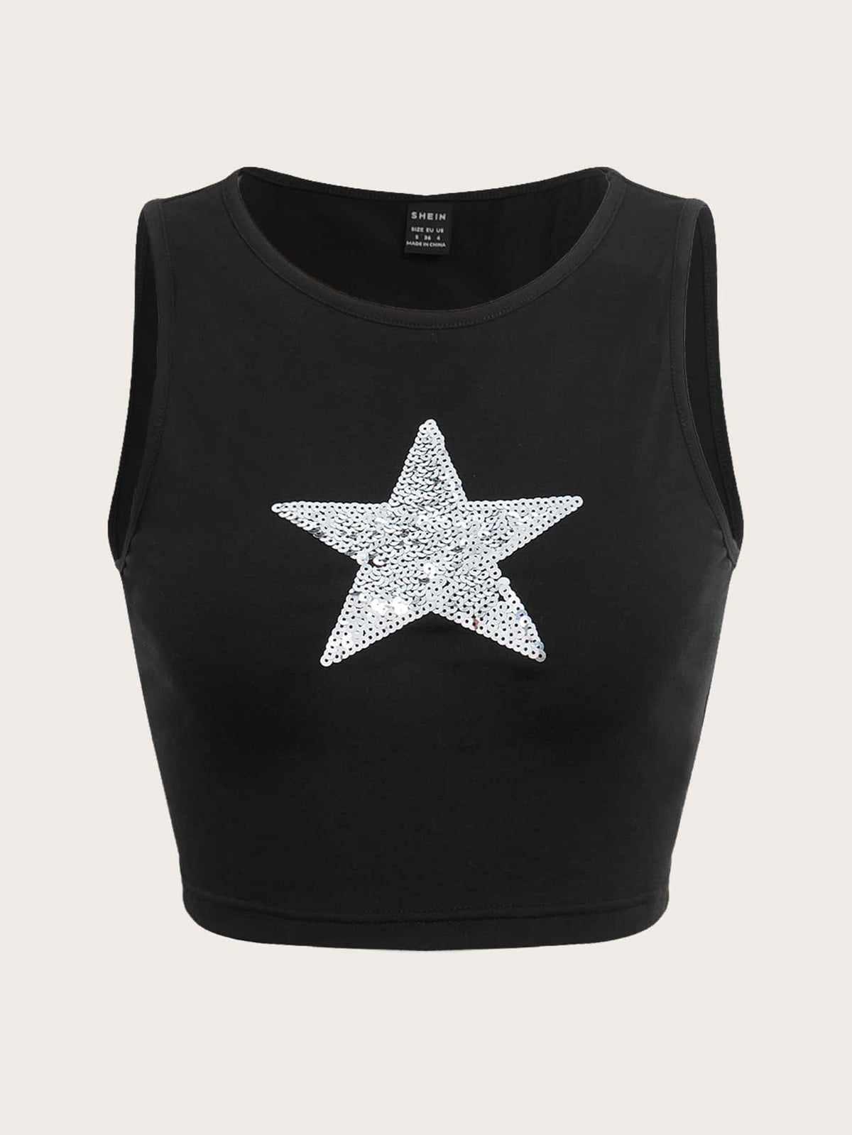 Star Sequins Crop Tank Top