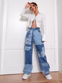 Paisley Print Patchwork Print Jeans