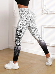 Dalmatian & Letter Graphic Sports Leggings