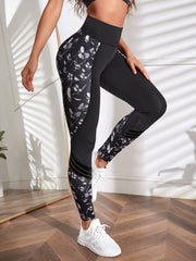 Floral & Striped Panel Yoga Leggings