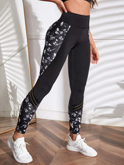 Floral & Striped Panel Yoga Leggings