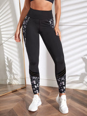 Floral & Striped Panel Yoga Leggings