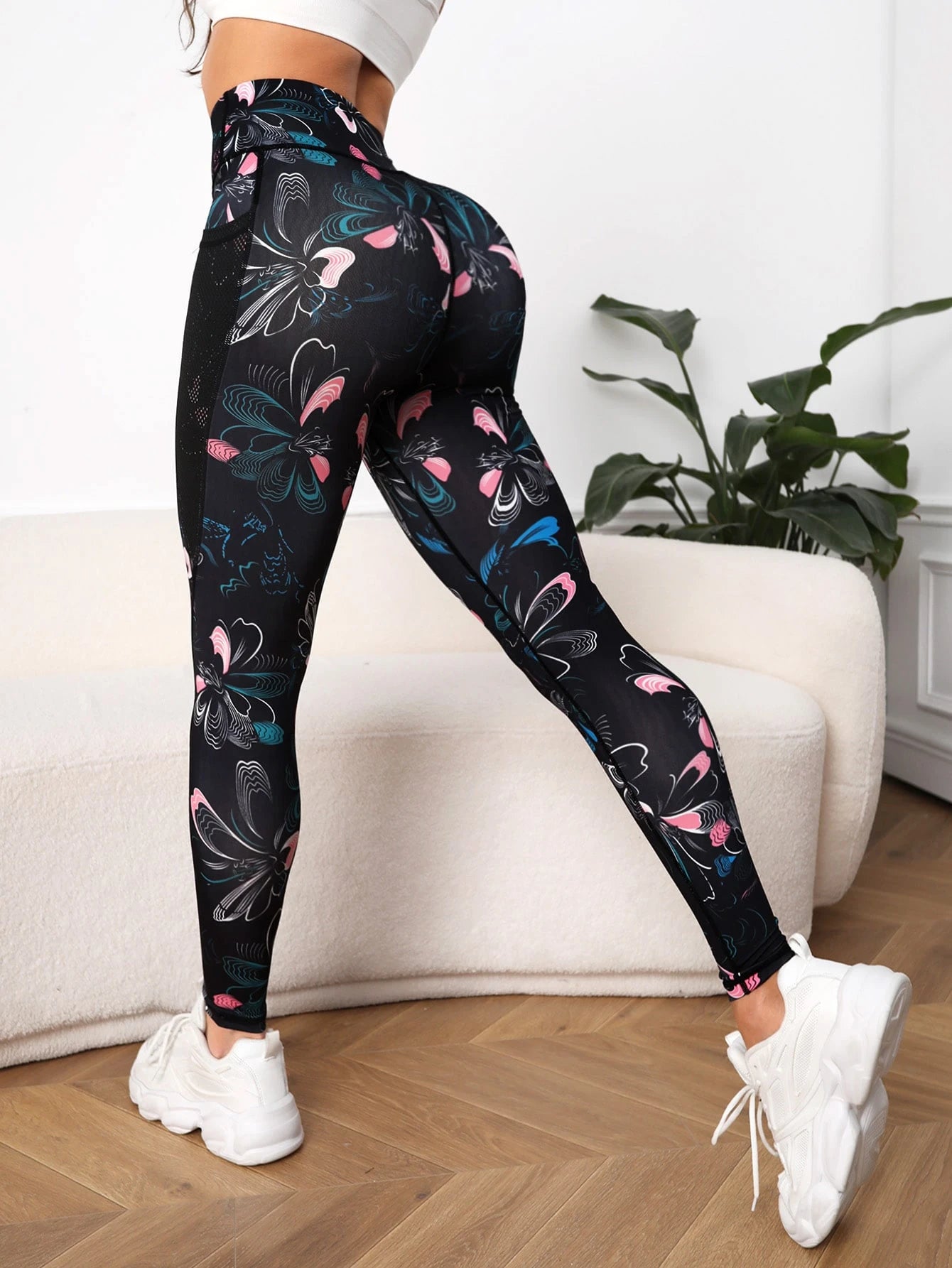 Allover Print Wideband Waist Sports Legging With Phone Pocket
