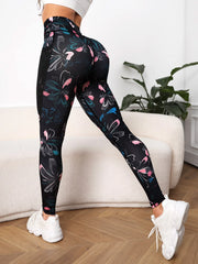 Allover Print Wideband Waist Sports Legging With Phone Pocket