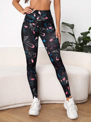 Allover Print Wideband Waist Sports Legging With Phone Pocket