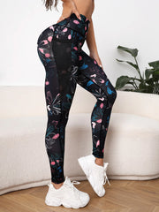 Allover Print Wideband Waist Sports Legging With Phone Pocket