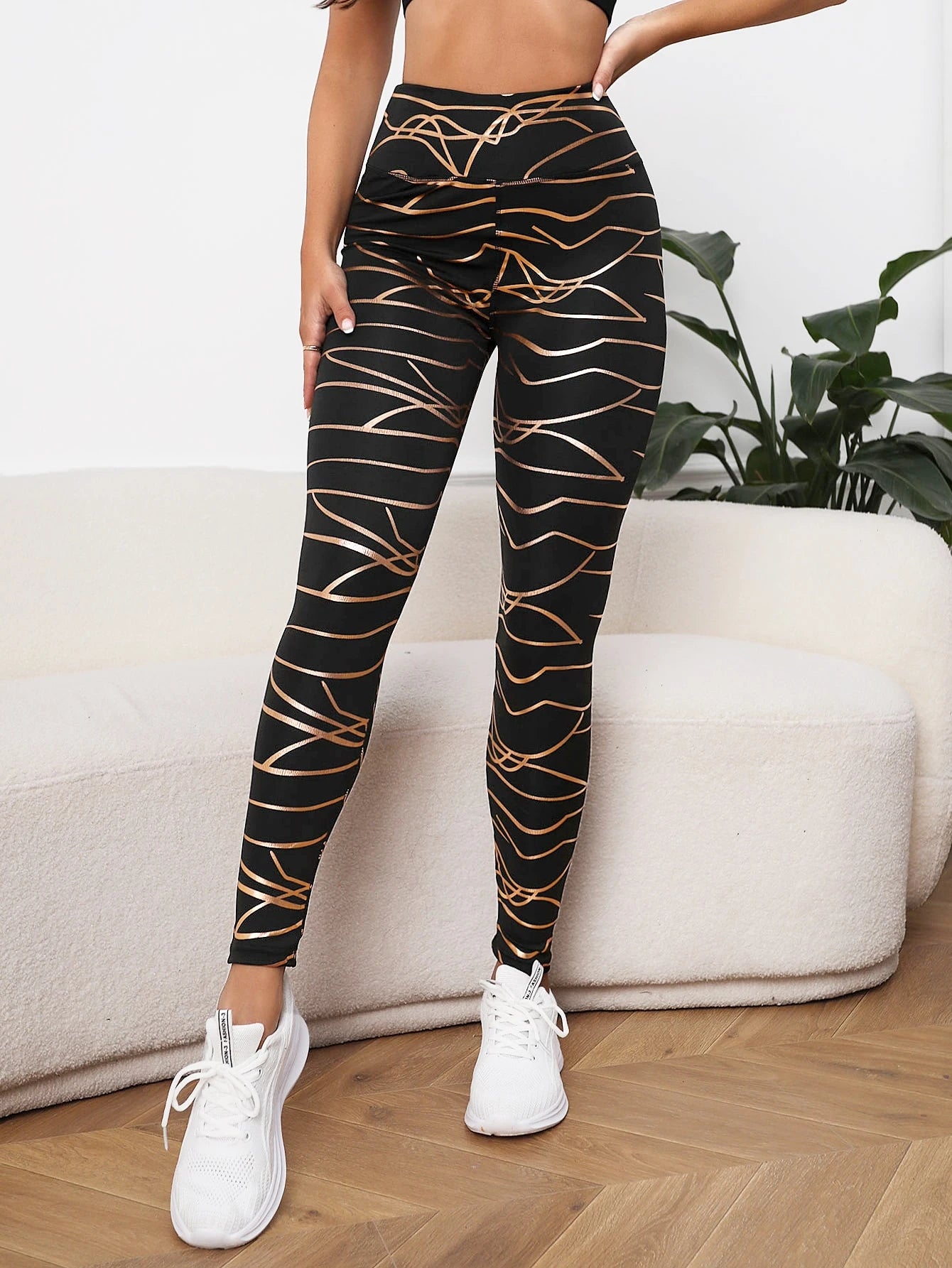 Allover Print Wideband Waist Sports Leggings