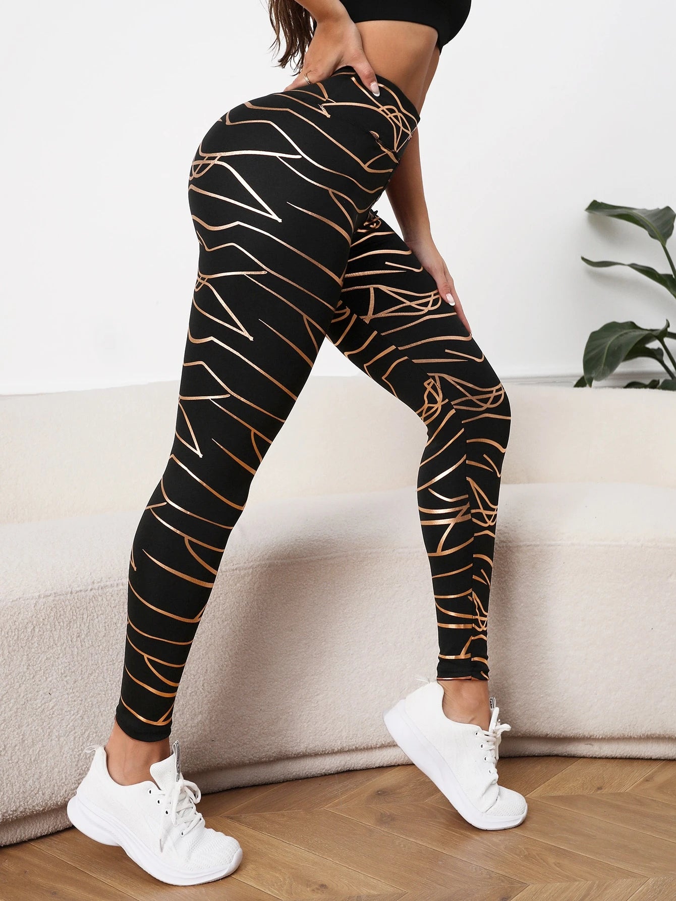 Allover Print Wideband Waist Sports Leggings