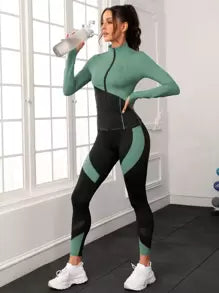 Two Tone Thumbholes Top-Stitching Sports Set