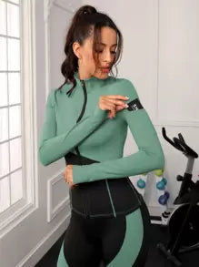 Two Tone Thumbholes Top-Stitching Sports Set