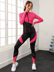 Two Tone Thumbholes Top-Stitching Sports Set