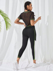 Colorblock Contrast Binding Sports With Phone Pocket Workout Set