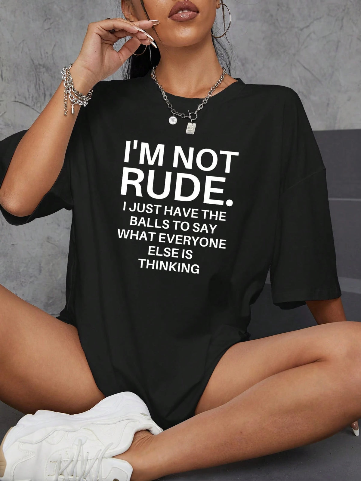 Slogan Graphic Drop Shoulder Oversized Tee