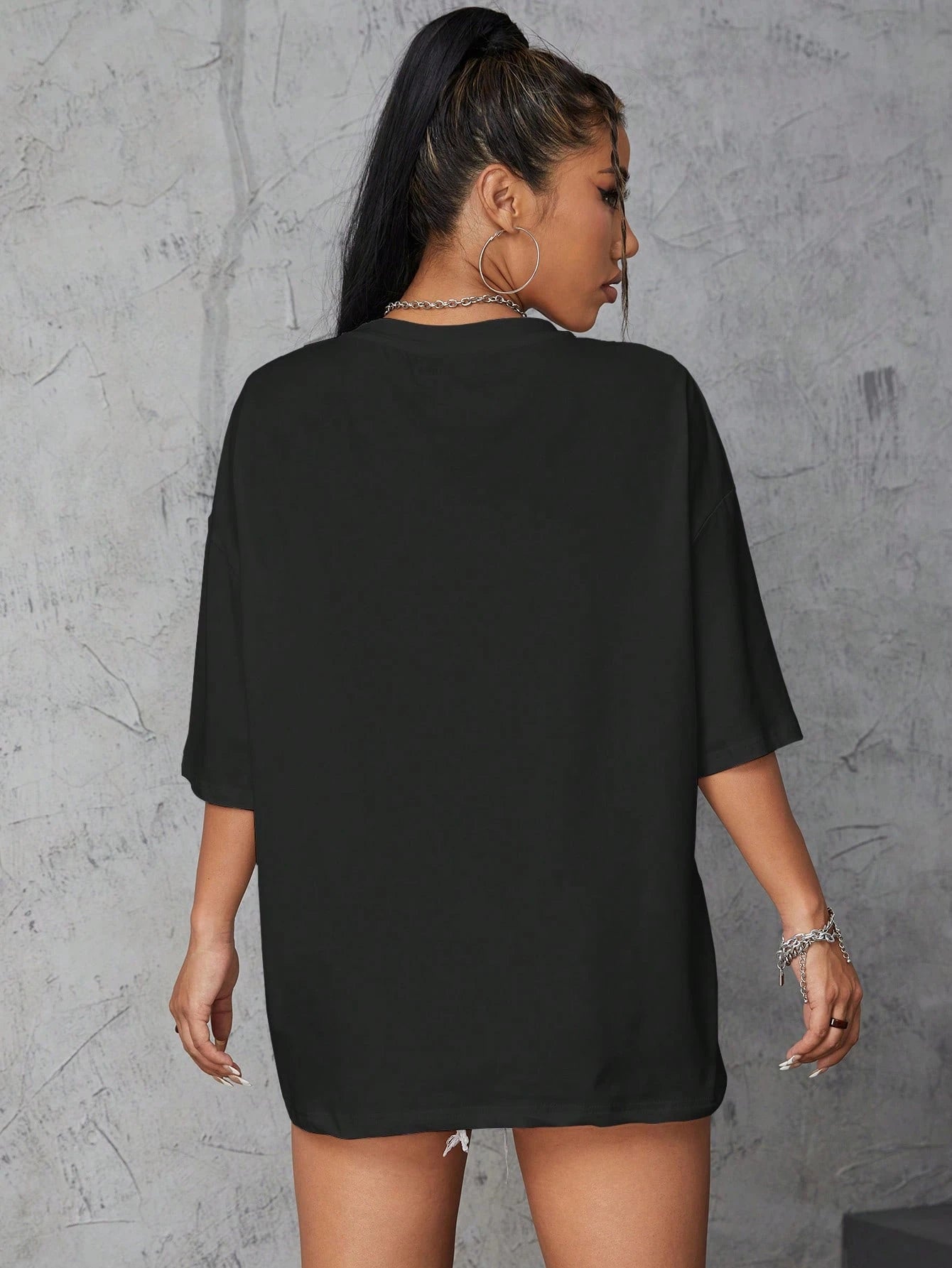 Slogan Graphic Drop Shoulder Oversized Tee