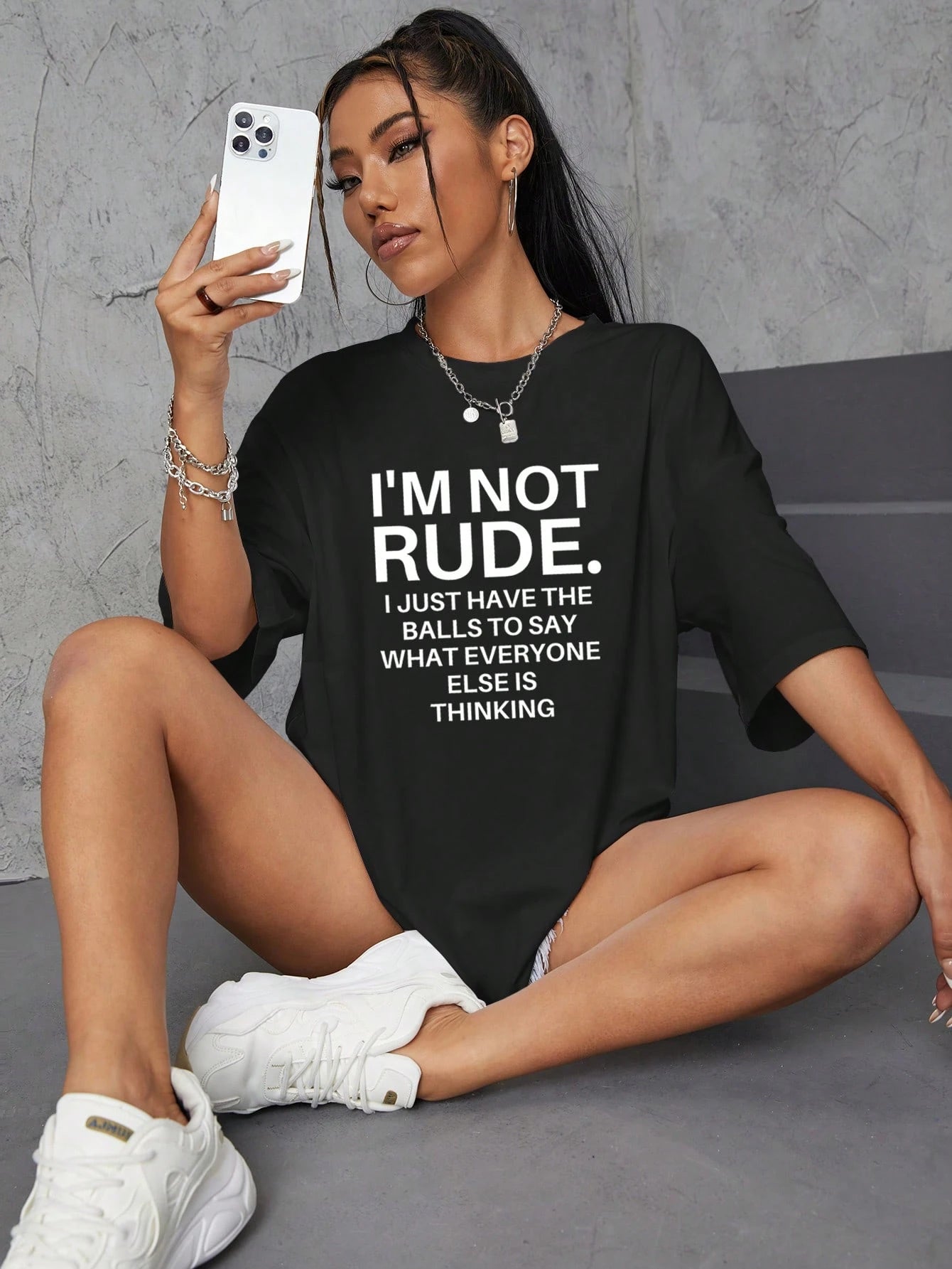 Slogan Graphic Drop Shoulder Oversized Tee