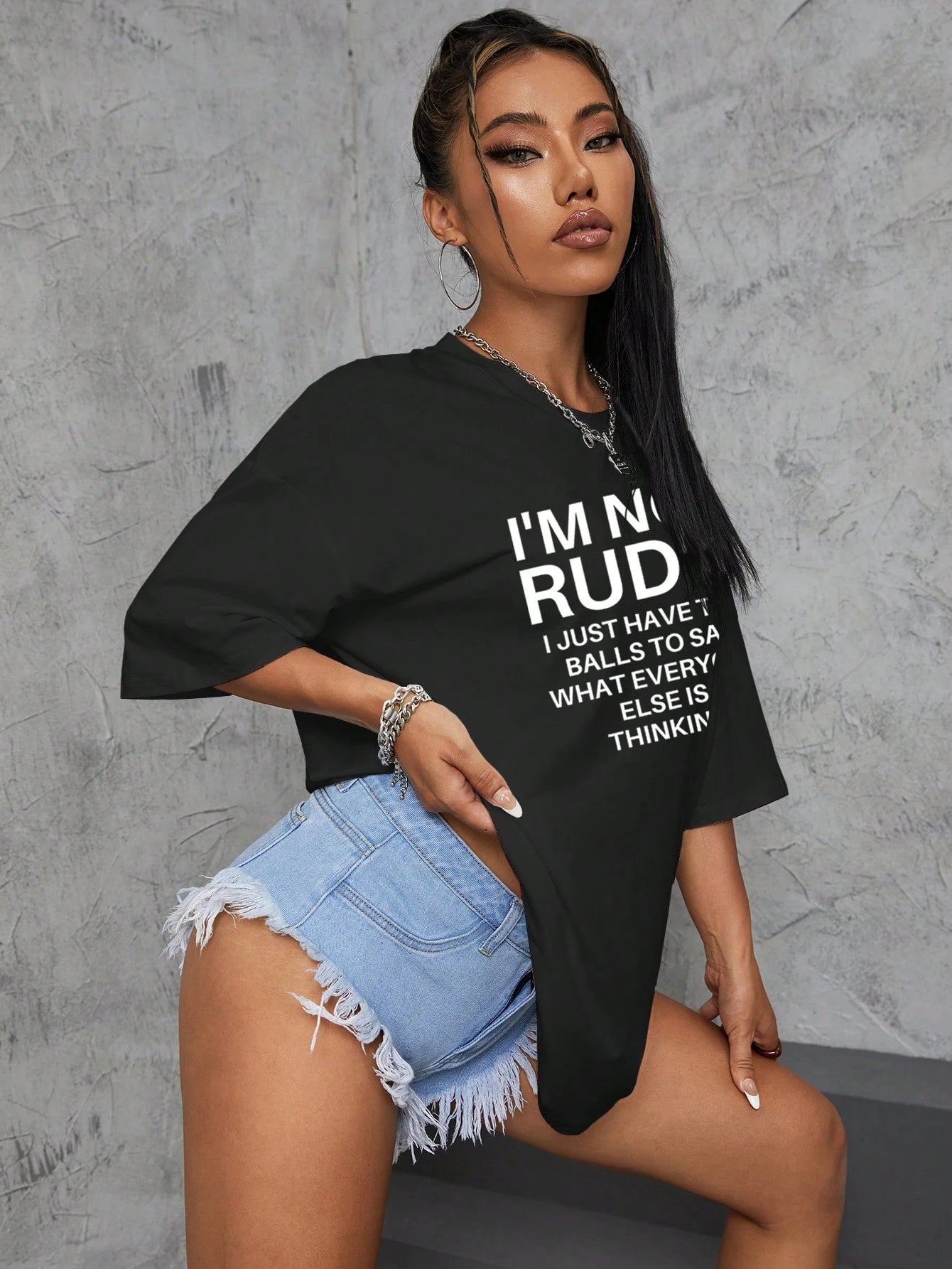 Slogan Graphic Drop Shoulder Oversized Tee