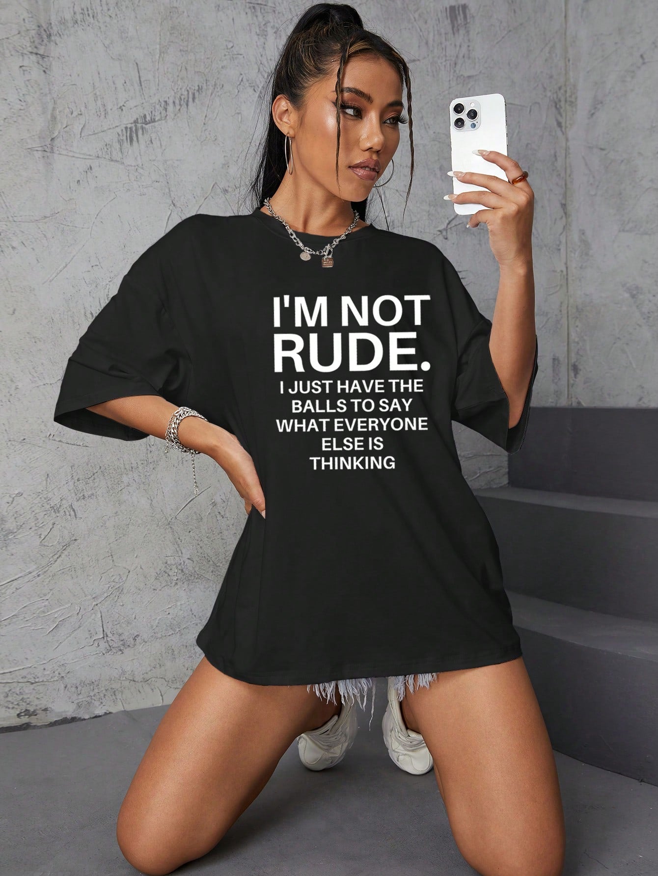 Slogan Graphic Drop Shoulder Oversized Tee