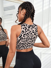Leopard Print Crop Sports Tank Top