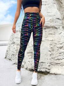 Allover Print Wideband Waist Sports Leggings