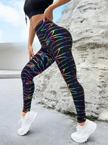 Allover Print Wideband Waist Sports Leggings