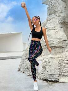 Allover Print Wideband Waist Sports Leggings