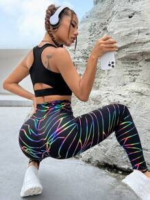 Allover Print Wideband Waist Sports Leggings