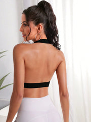 Solid Halter Neck Sports  Bra