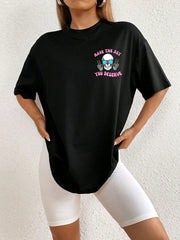Halloween Skull Slogan Graphic Drop Shoulder Tee