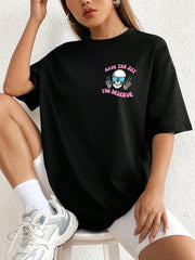 Halloween Skull Slogan Graphic Drop Shoulder Tee