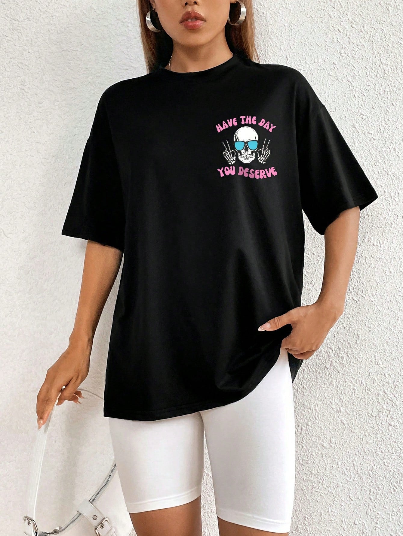 Halloween Skull Slogan Graphic Drop Shoulder Tee
