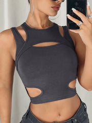 Solid Cut Out Crop Tank Top