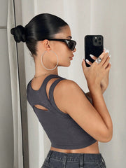 Solid Cut Out Crop Tank Top