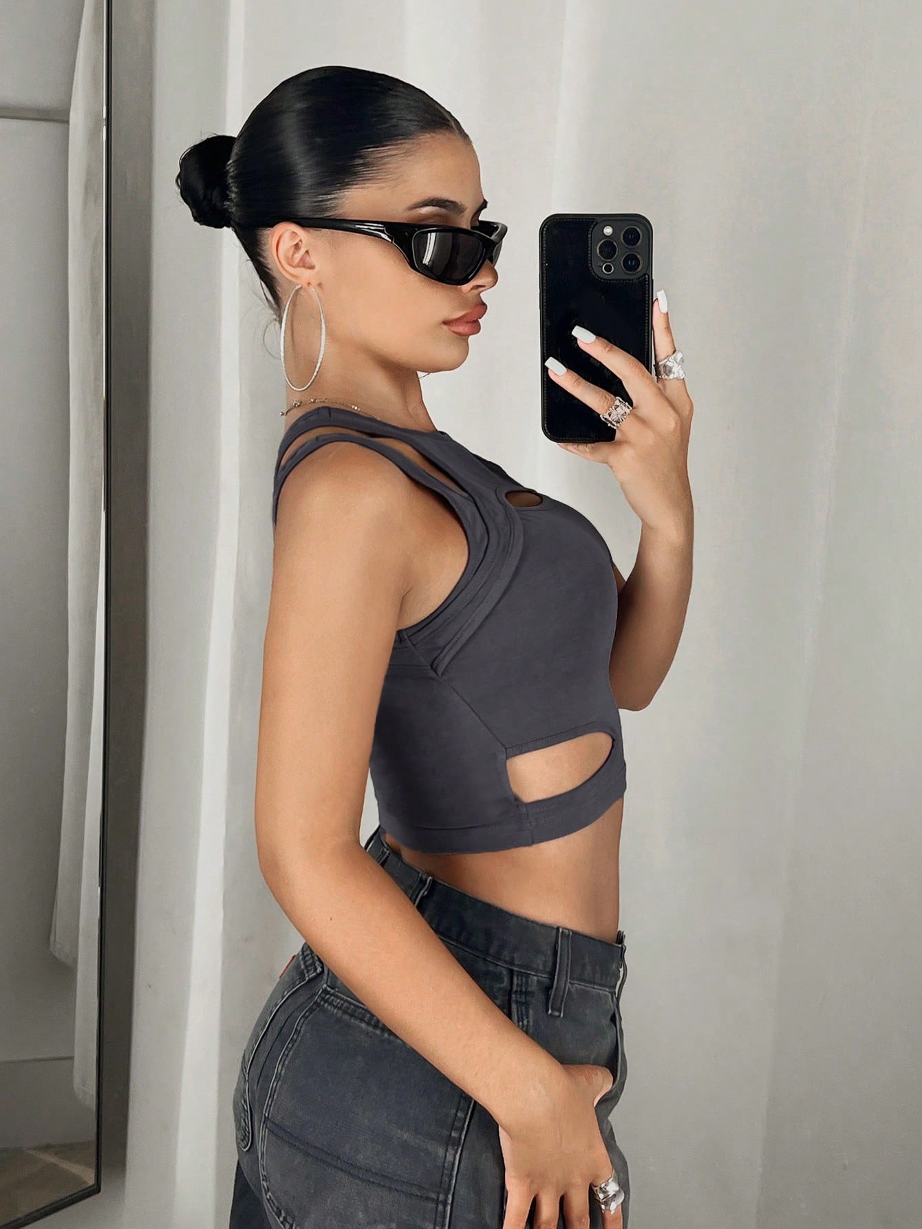 Solid Cut Out Crop Tank Top