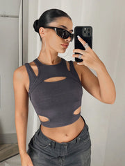 Solid Cut Out Crop Tank Top