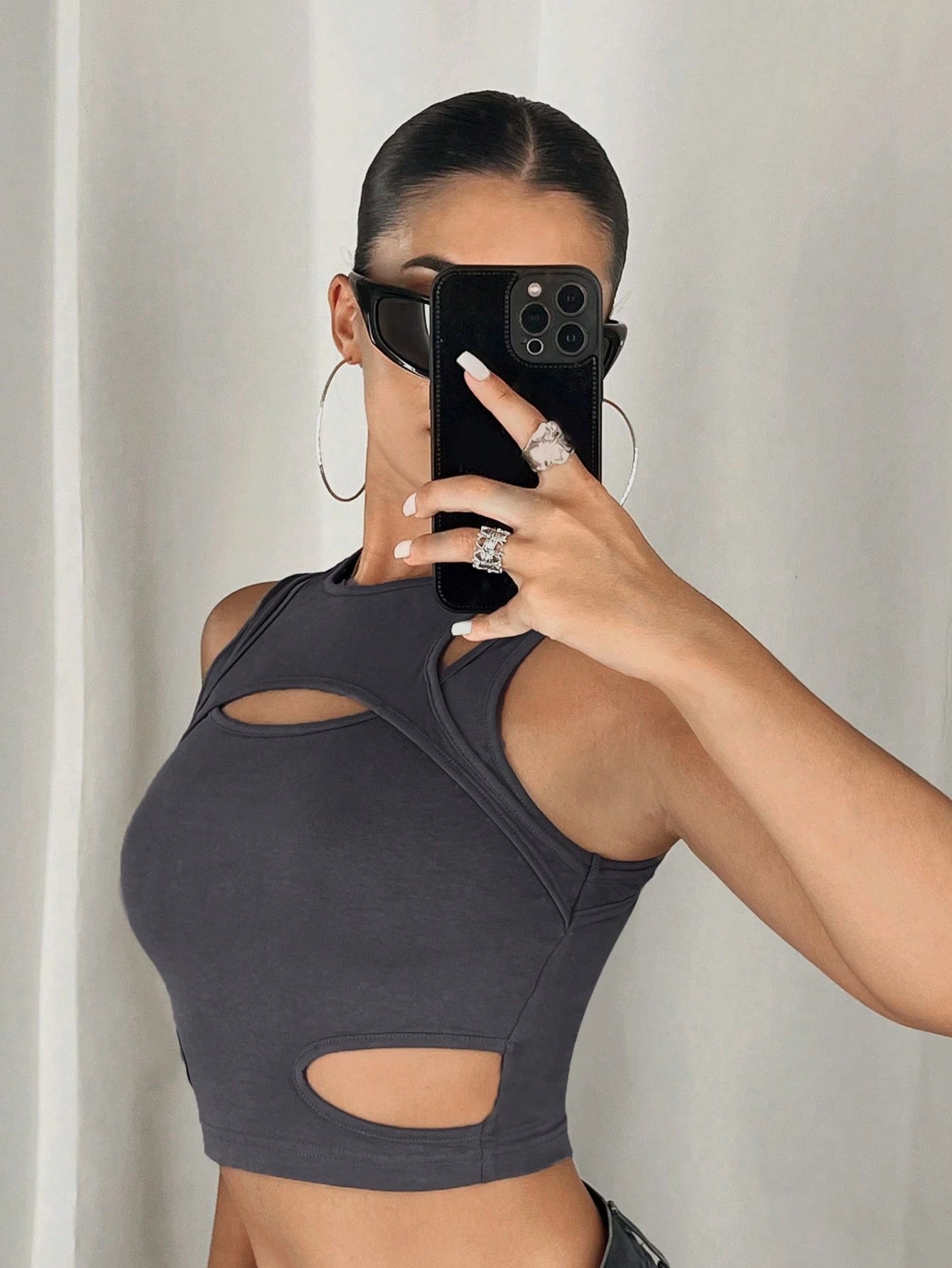 Solid Cut Out Crop Tank Top